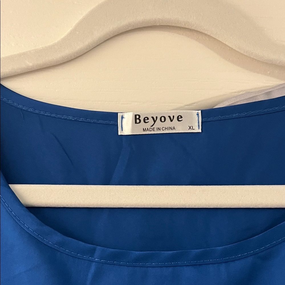 Beyove Blue & Gray Satin Tops - Picture 2 of 10